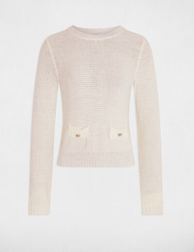 Pull col rond ajouré ivoire femme
