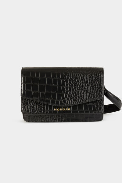 Sac baguette aspect croco noir femme