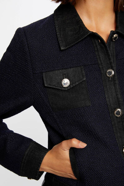 Veste droite boutonnée marine femme