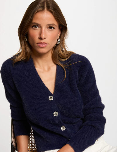 Gilet manches longues bleu marine femme