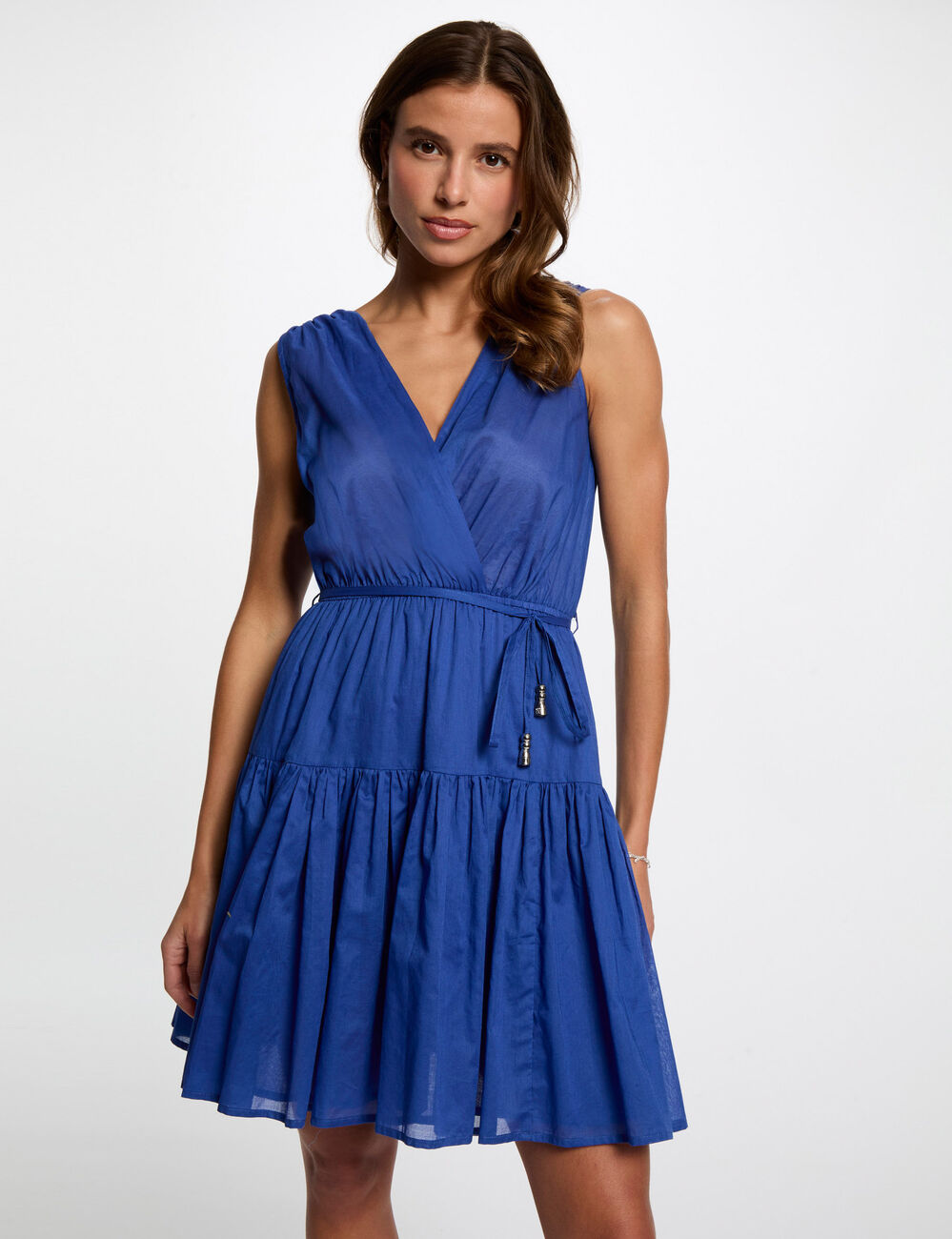 Robe courte évasée bleu electrique femme