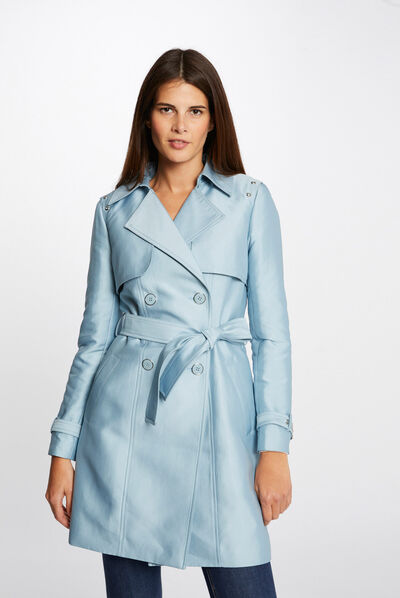 Trench droit ceinturé ciel femme