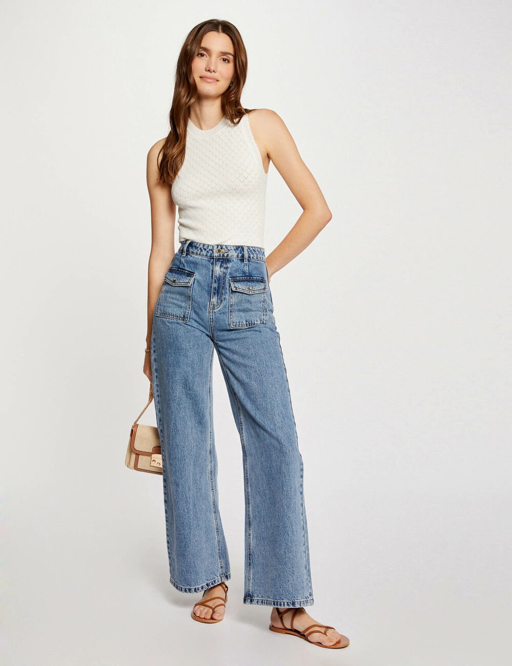 Top en maille ajourée ecru femme
