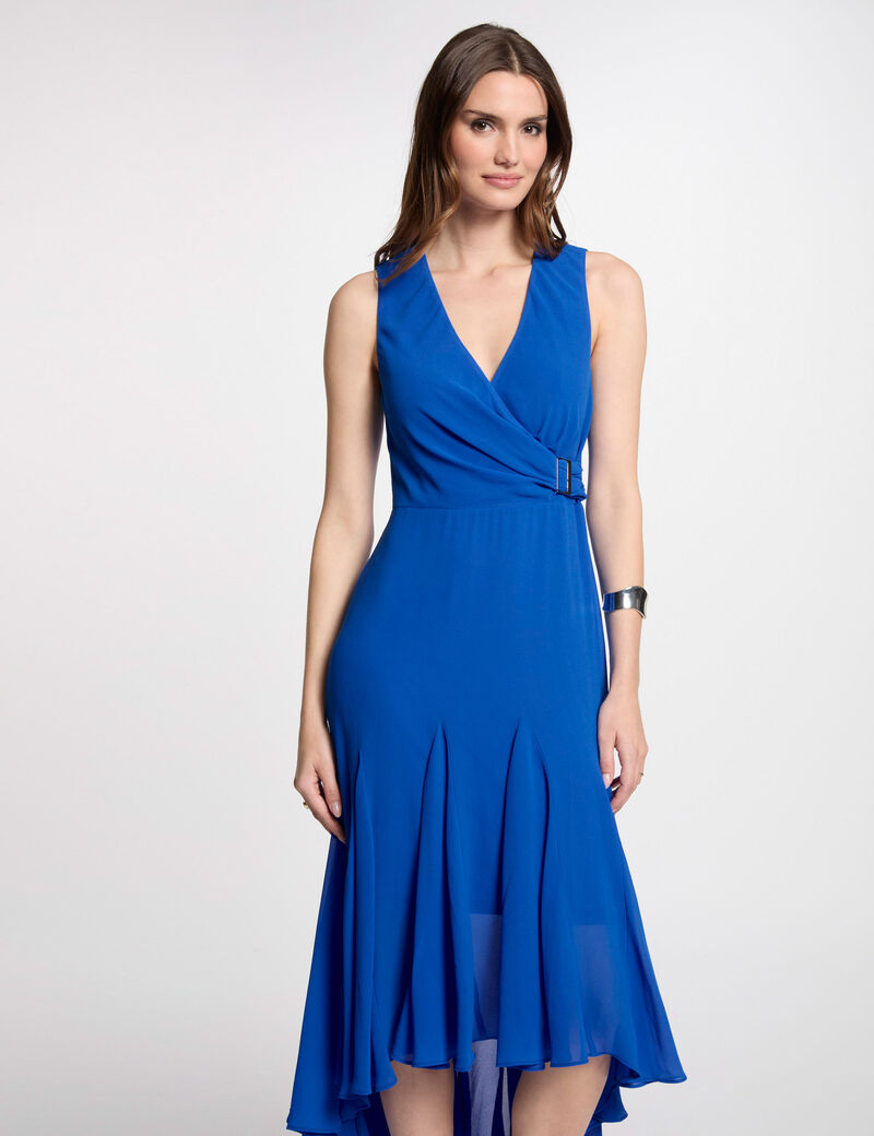 Robe midi droite fluide bleu electrique femme