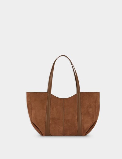 Sac cabas su&eacute;dine marron cognac femme
