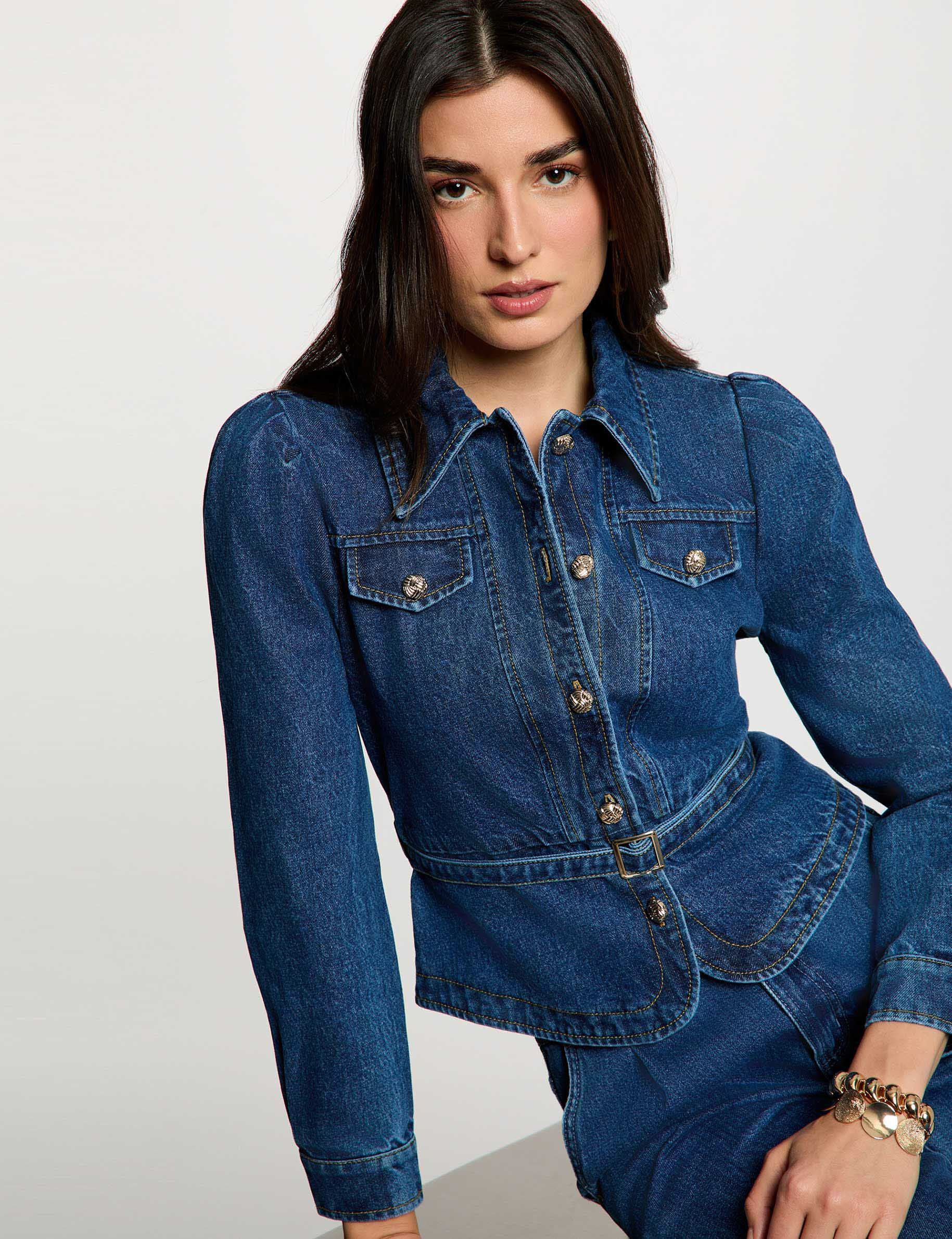 Veste jean ceinturée stone femme - vue 1