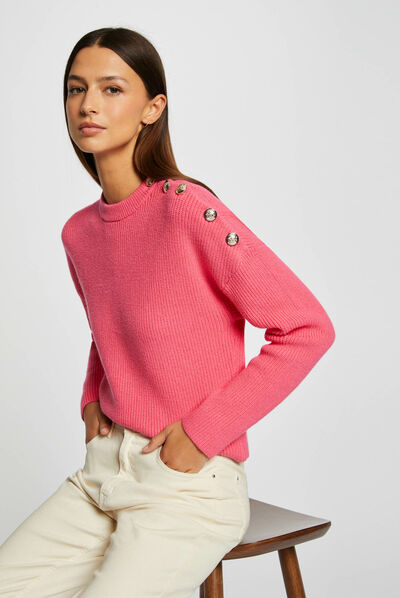 Pull manches longues avec boutons rose femme