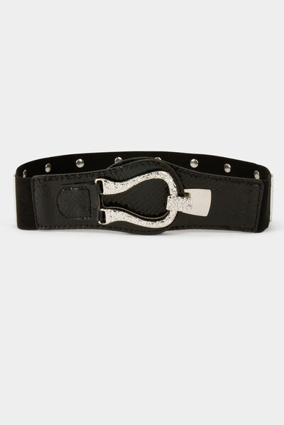 Ceinture élastiquée avec ornements noir femme