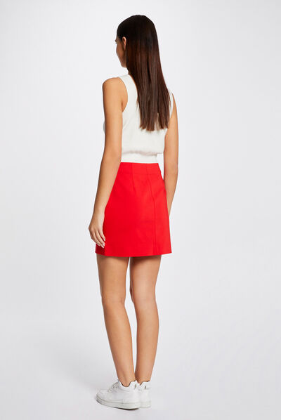 Jupe droite taille haute à ponts rouge femme