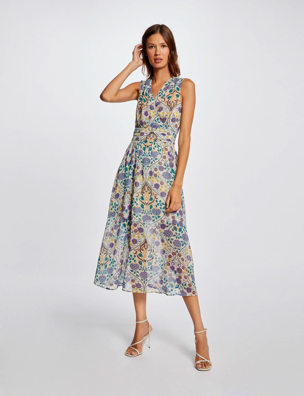 Robe midi évasée imprimé végétal multico femme