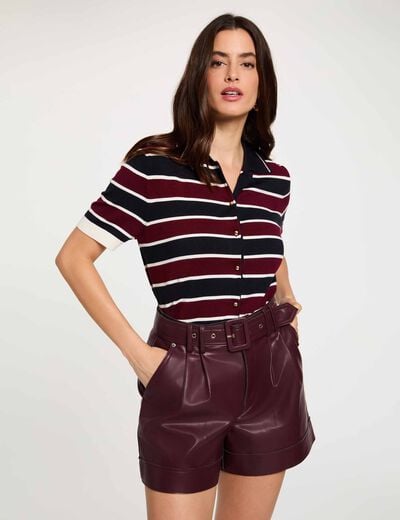 Short ajust&eacute; simili cuir prune femme