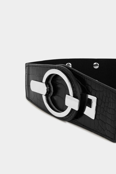 Ceinture élastiquée avec ornements noir femme