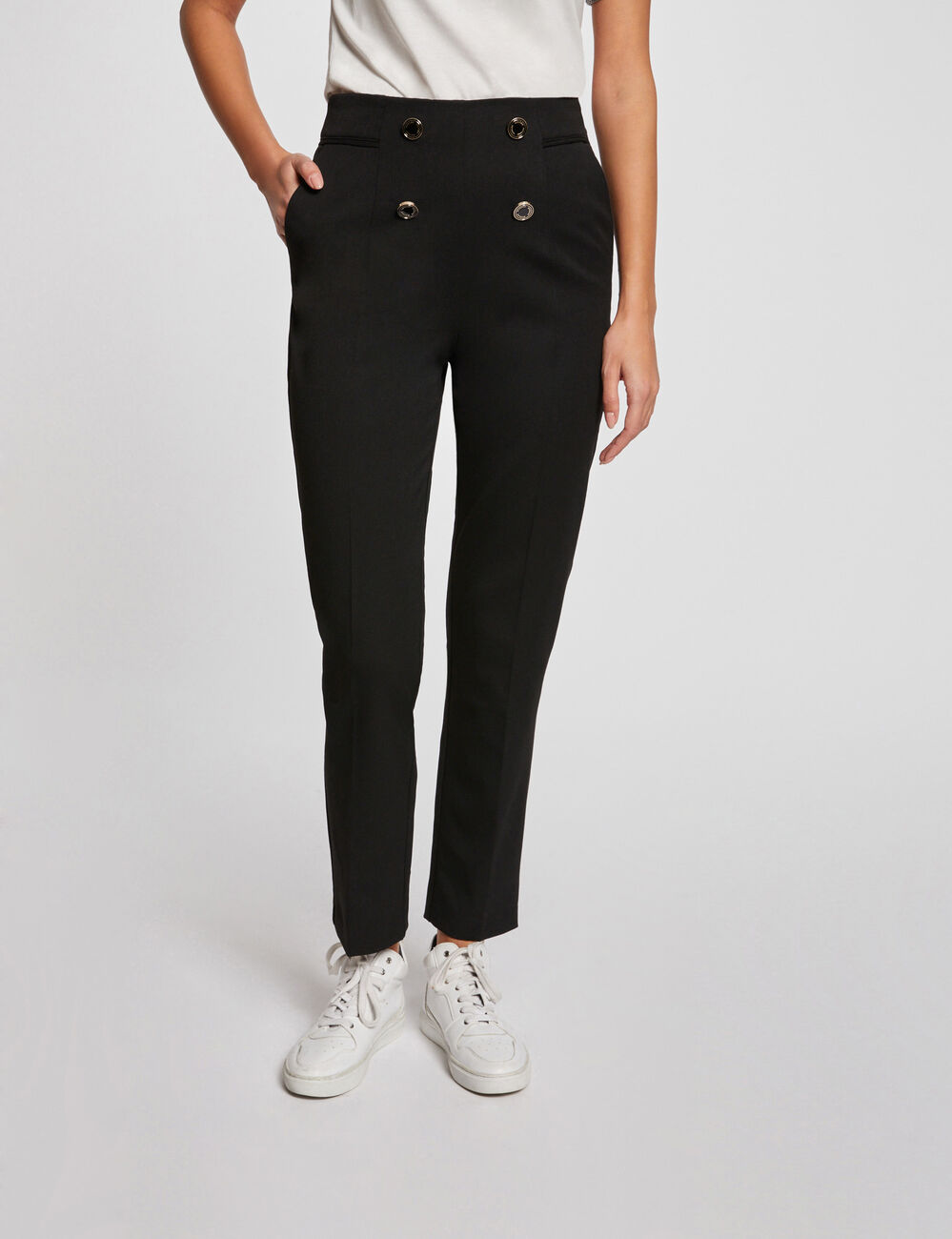 Pantalon droit taille haute noir femme