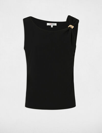 T-shirt asym&eacute;trique avec bijou noir femme