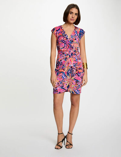 Robe courte ajustée imprimée multicolore femme