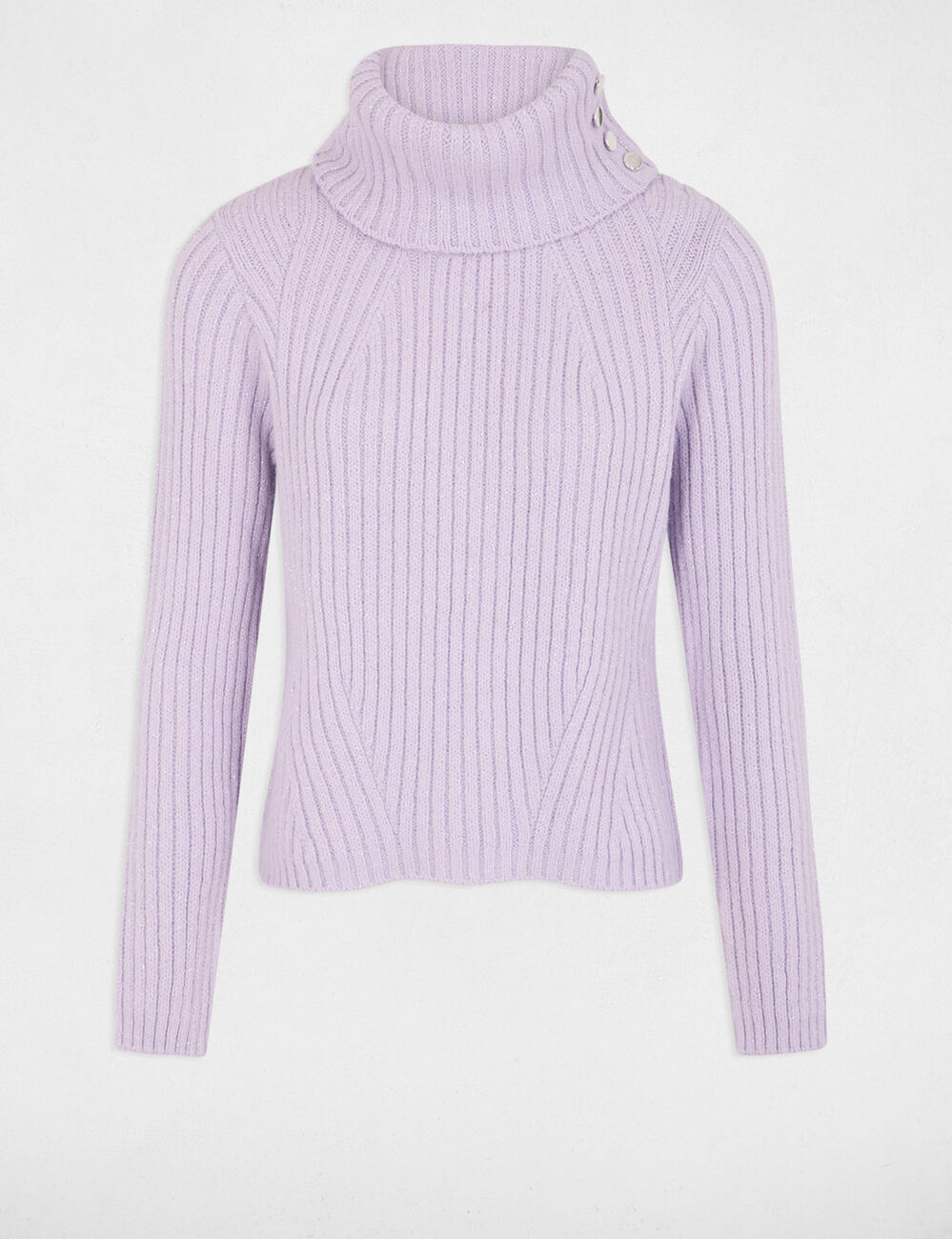Pull col roulé à boutons parme femme