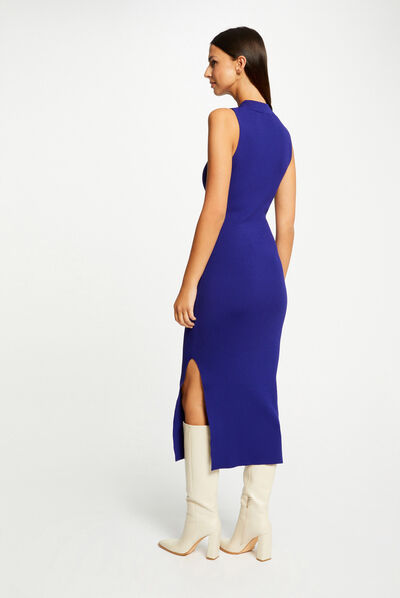 Robe pull longue ajustée avec fente bleu moyen femme