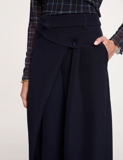 Pantalon large taille haute bleu marine femme