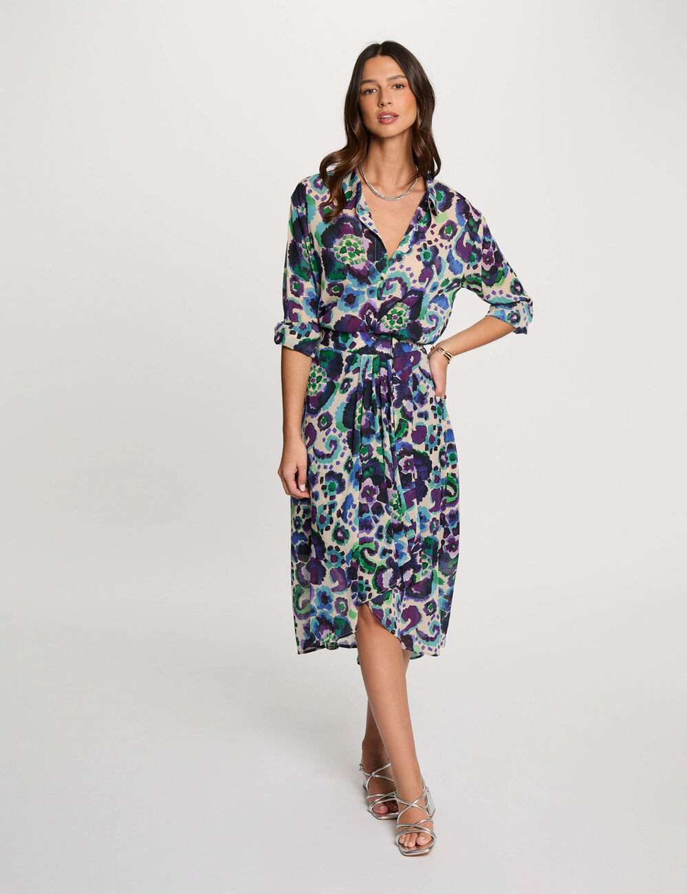 Jupe fluide imprim&eacute;e multicolore femme