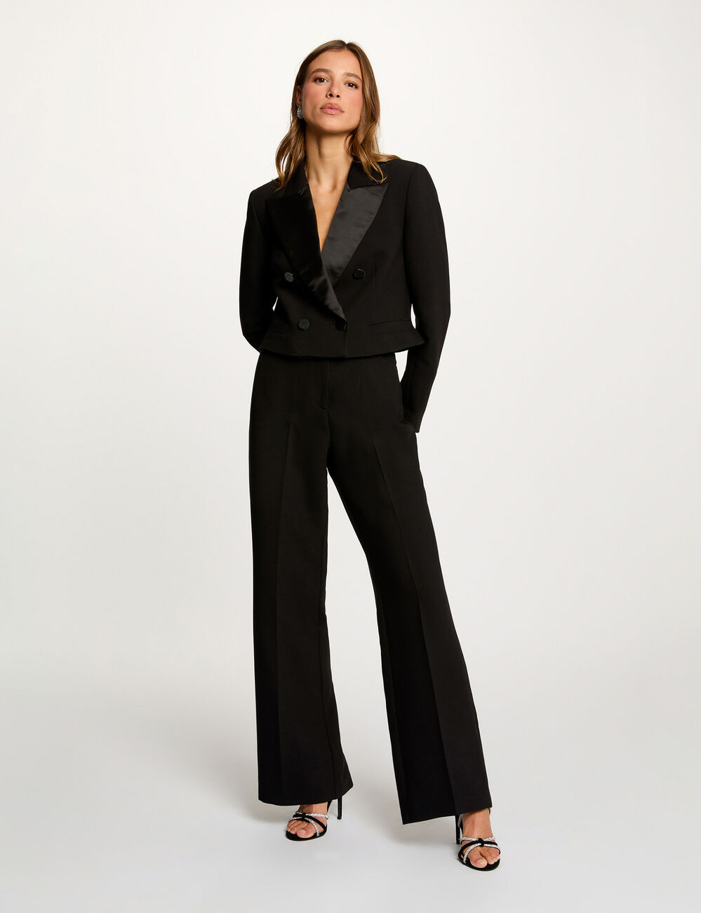 Pantalon large taille haute noir femme