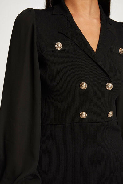 Robe pull ajustée avec boutons noir femme