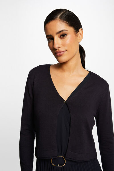 Gilet manches longues à col en V marine femme