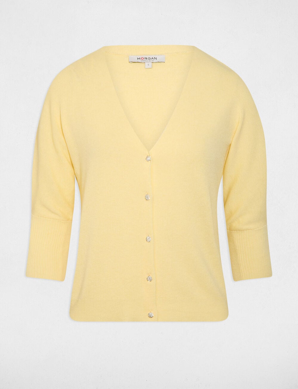 Gilet col en V manches longues jaune clair femme