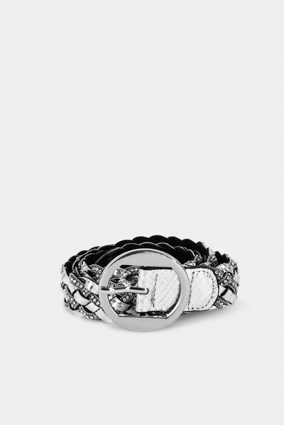 Ceinture tressée avec strass gris moyen femme