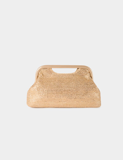 Pochette tress&eacute;e jaune or femme