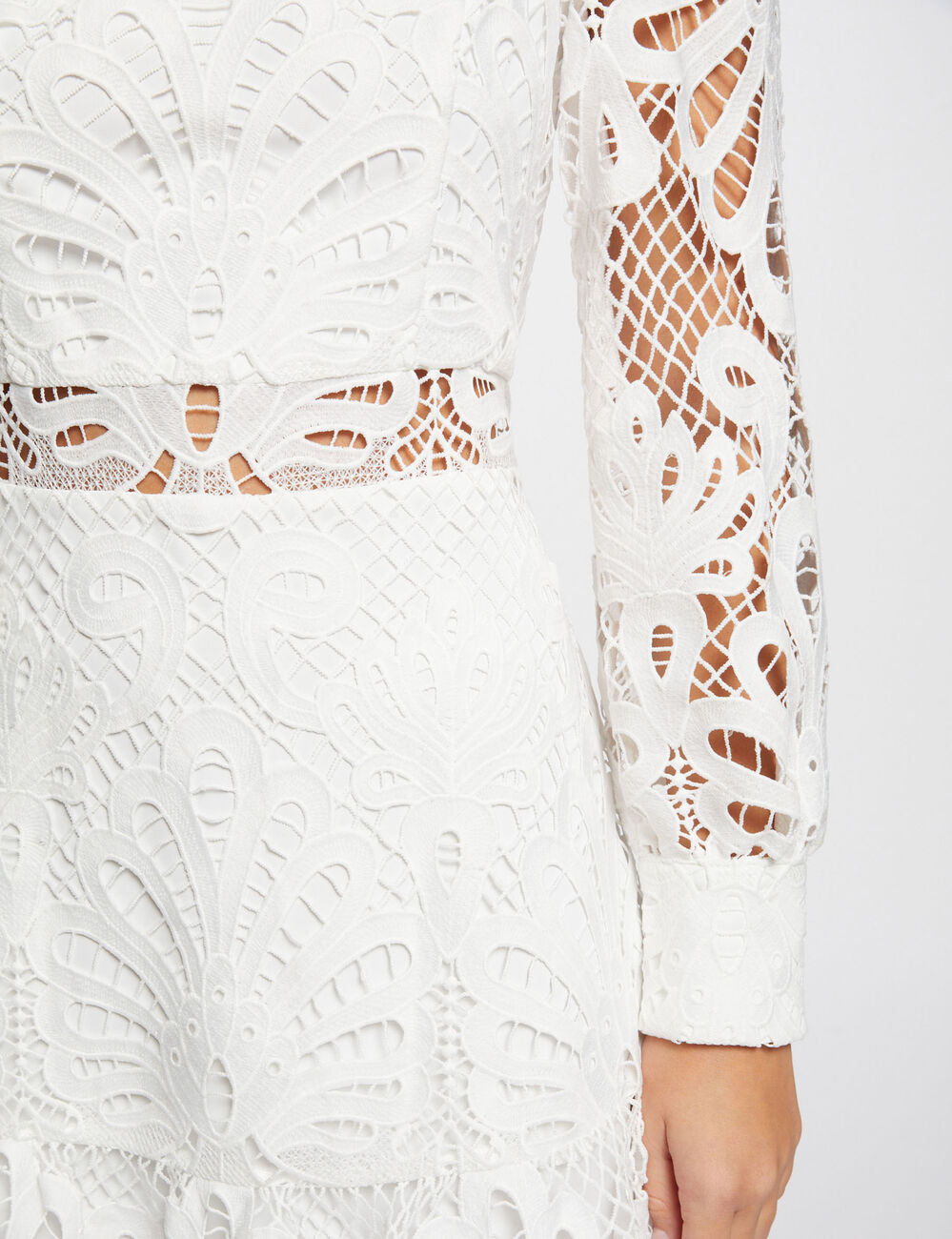 Robe trapèze en dentelle à volants ecru femme