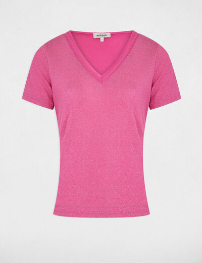 T-shirt manches courtes avec col en V rose femme