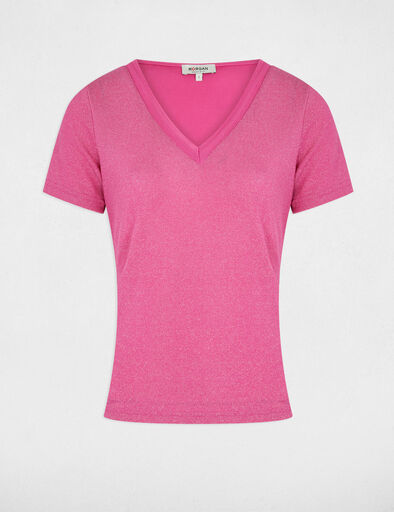 t shirt manches courtes avec col en v rose femme T-shirt manches courtes avec col en V rose femme