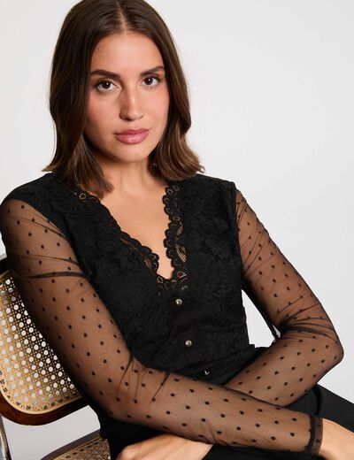 Body dentelle col v noir femme