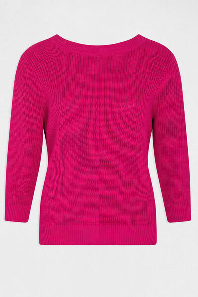 Pull manches 3/4 avec dos en V rose fonce femme