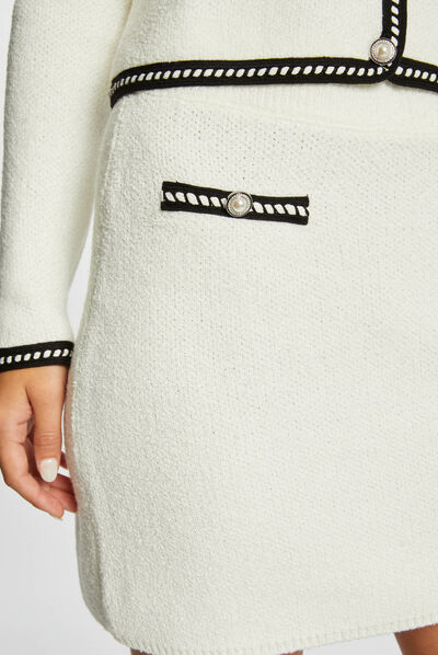 Jupe en tricot courte droite ivoire femme