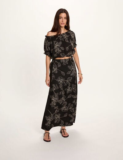 Jupe longue taille haute noir femme