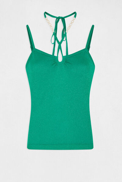 Débardeur pull avec bretelles croisées vert femme