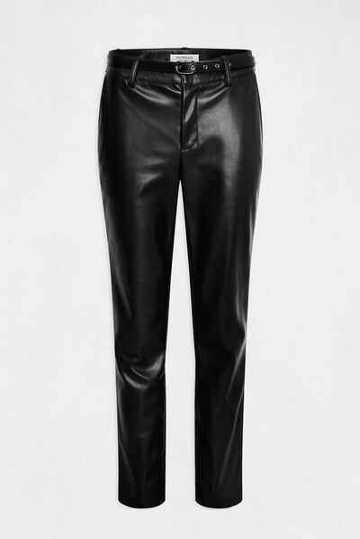 Pantalon ajusté simili cuir 7/8ème noir femme
