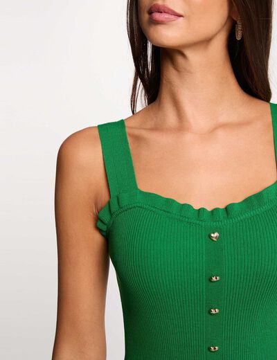 D&eacute;bardeur ajust&eacute; encolure carr&eacute;e vert prairie femme
