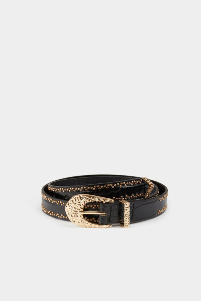 Ceinture croco avec clous noir femme