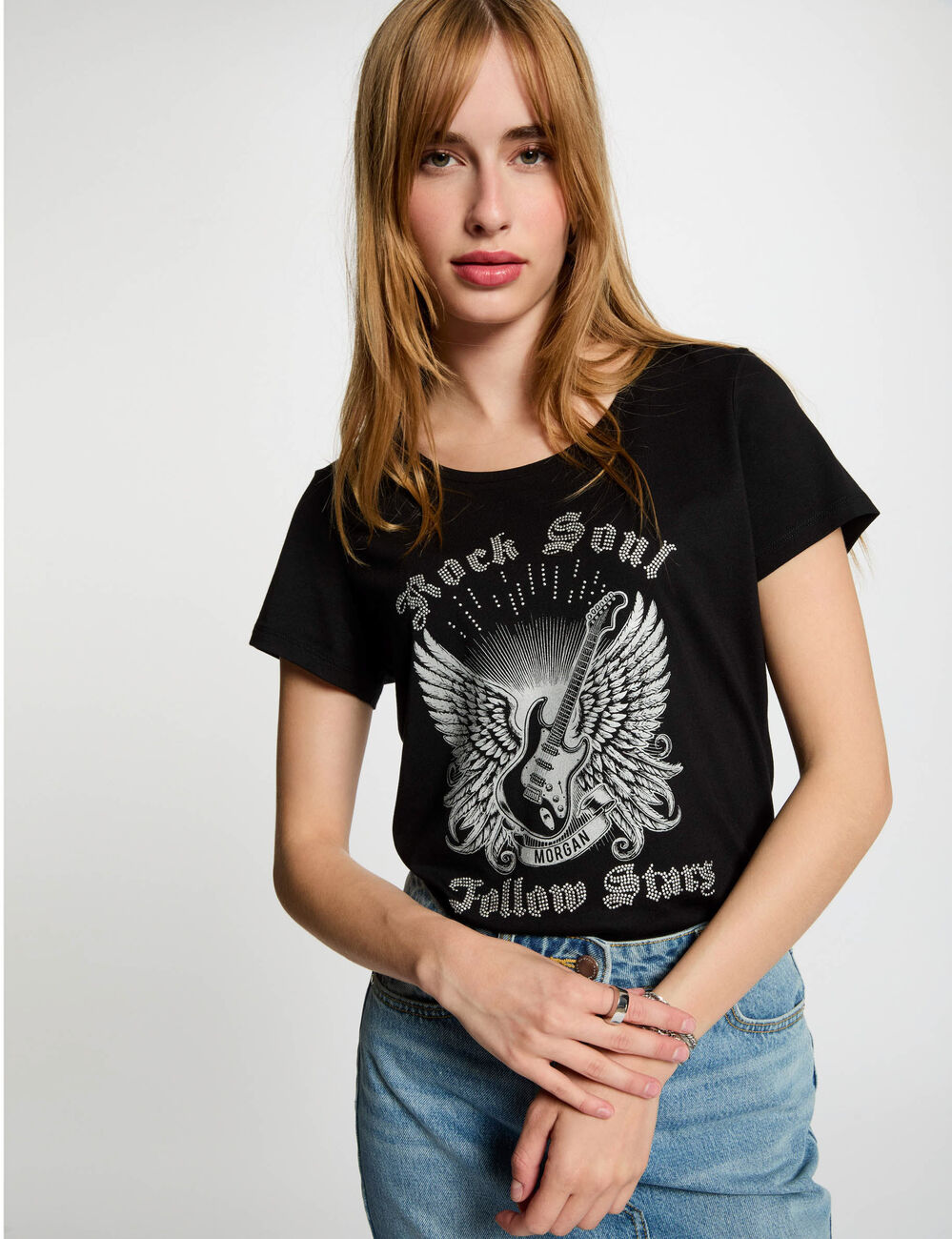 T-shirt à inscription noir femme