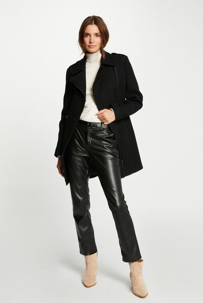 Manteau cintré zippé avec boutons noir femme