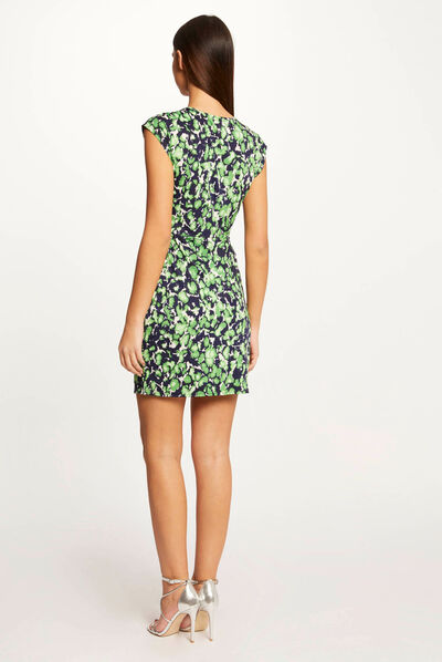 Robe ajustée drapée imprimé abstrait vert femme