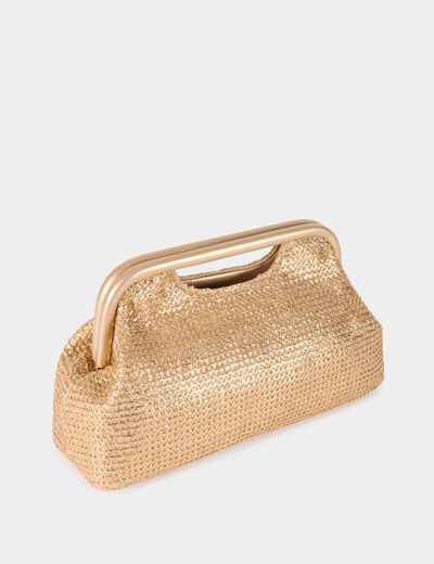 Pochette tress&eacute;e jaune or femme