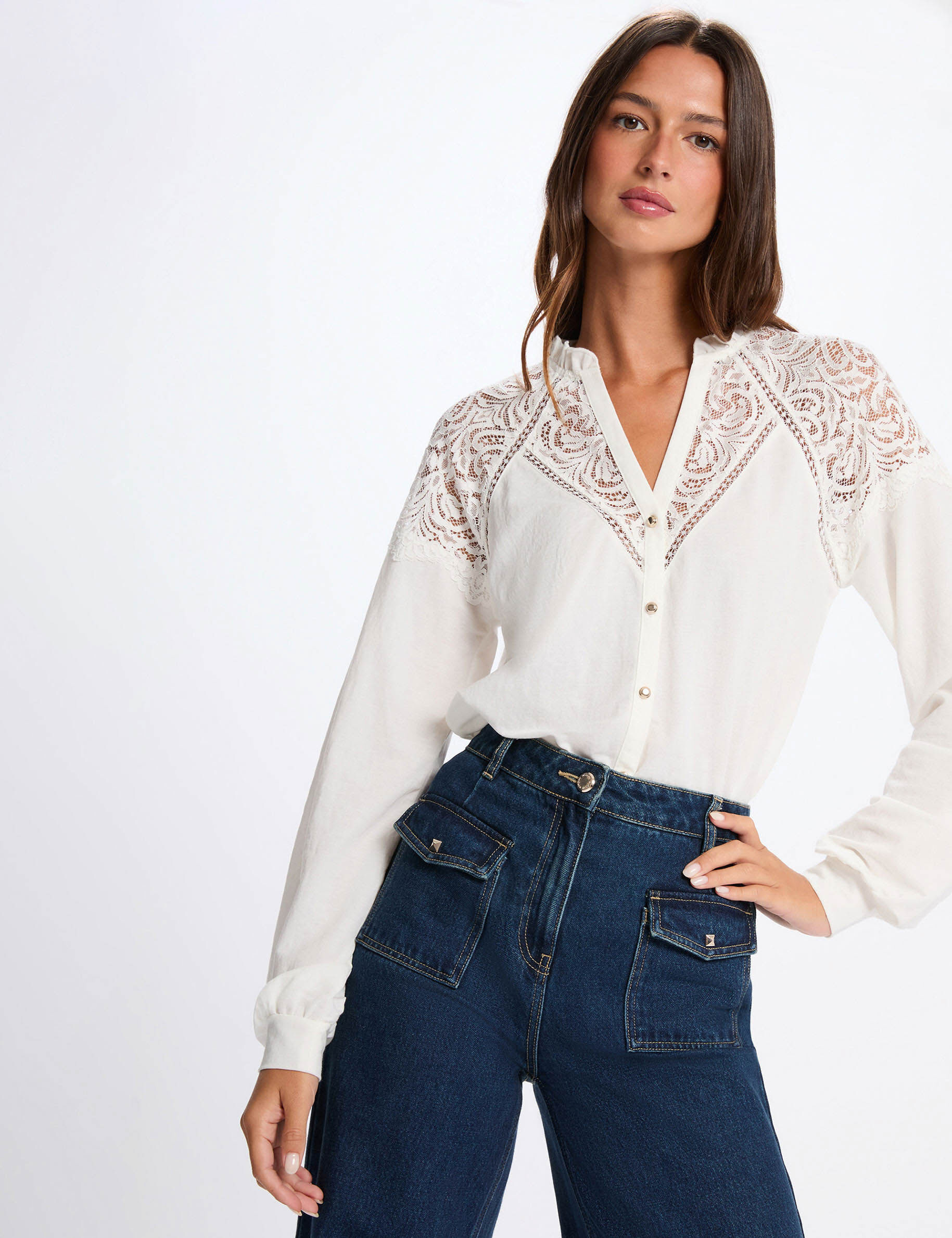 T shirt dentelle col v femme