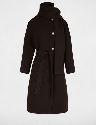 Manteau long col montant marron fonc&eacute; femme