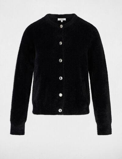 Gilet maille duveteuse noir femme