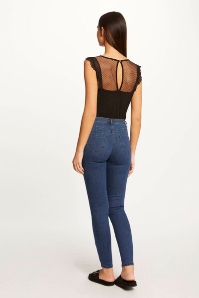 T-shirt manches courtes avec dentelle noir femme