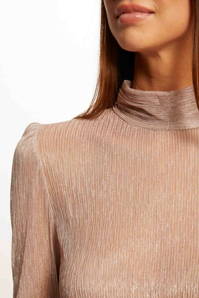T-shirt manches longues métallisé vieux rose femme