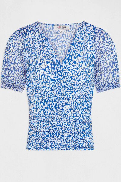 T-shirt manches courtes imprimé abstrait bleu femme